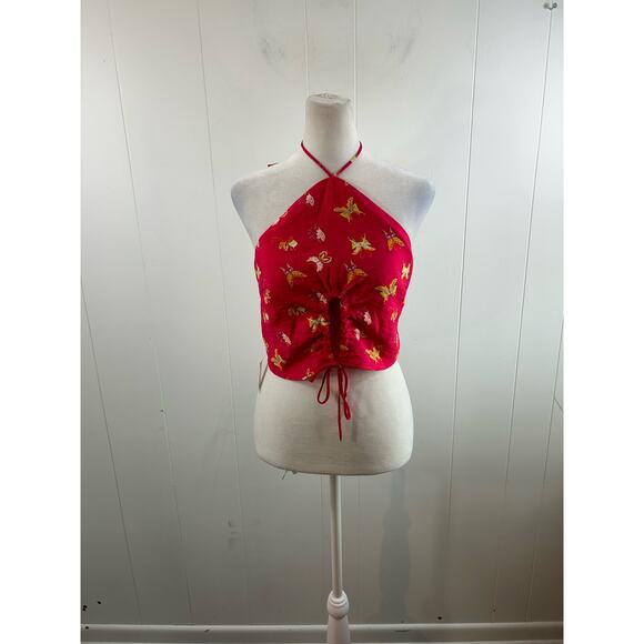 Something New halter neck cropped top in pink butterfly print. Size S. NWOT - Picture 5 of 9